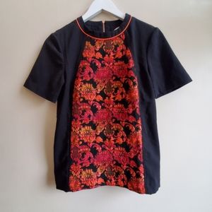 Ted Baker structured short sleeve black top with floral contrast s 1